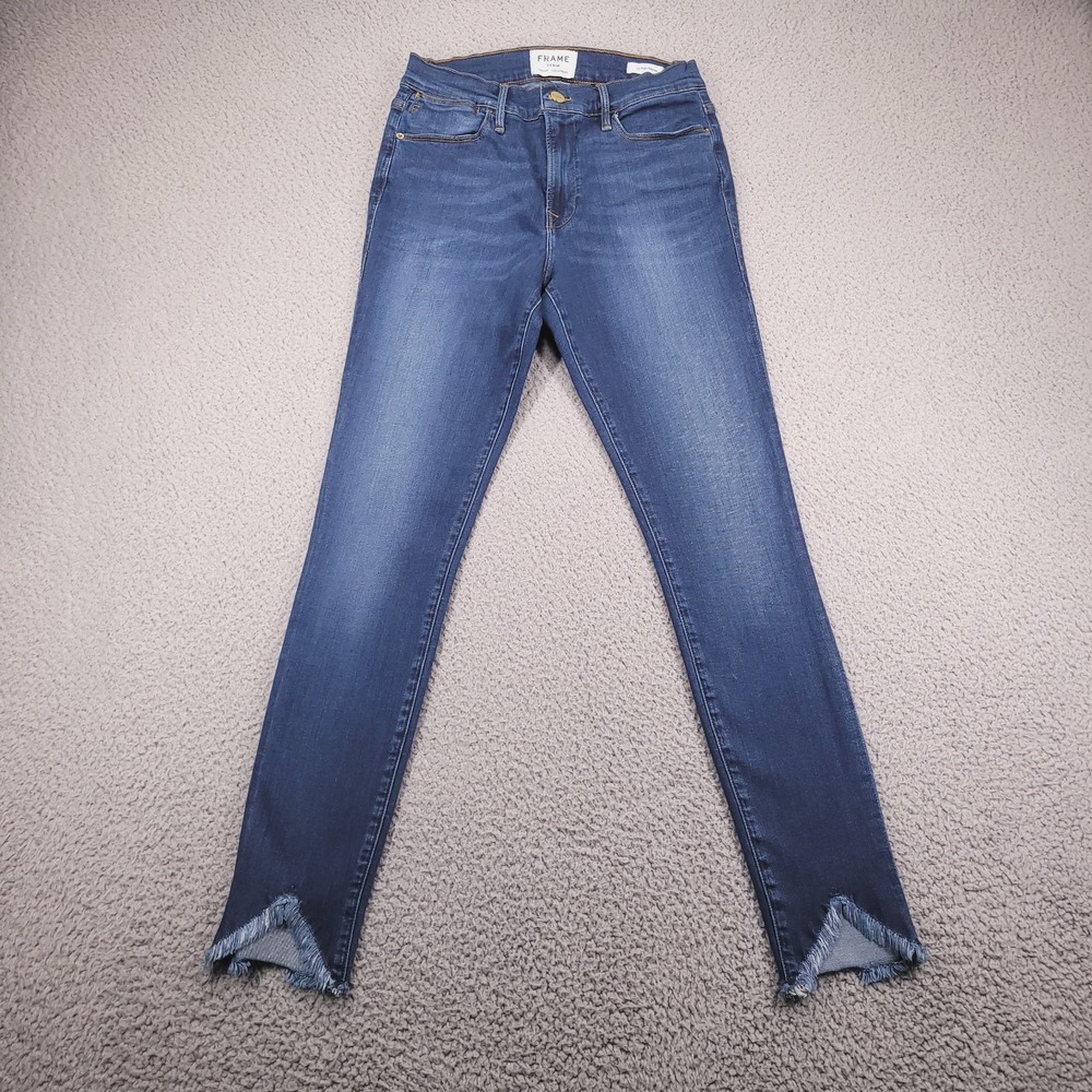 FRAME Jeans Size 28 Le High Skinny Raw Edge Slit Hem Stretch Denim 26x28